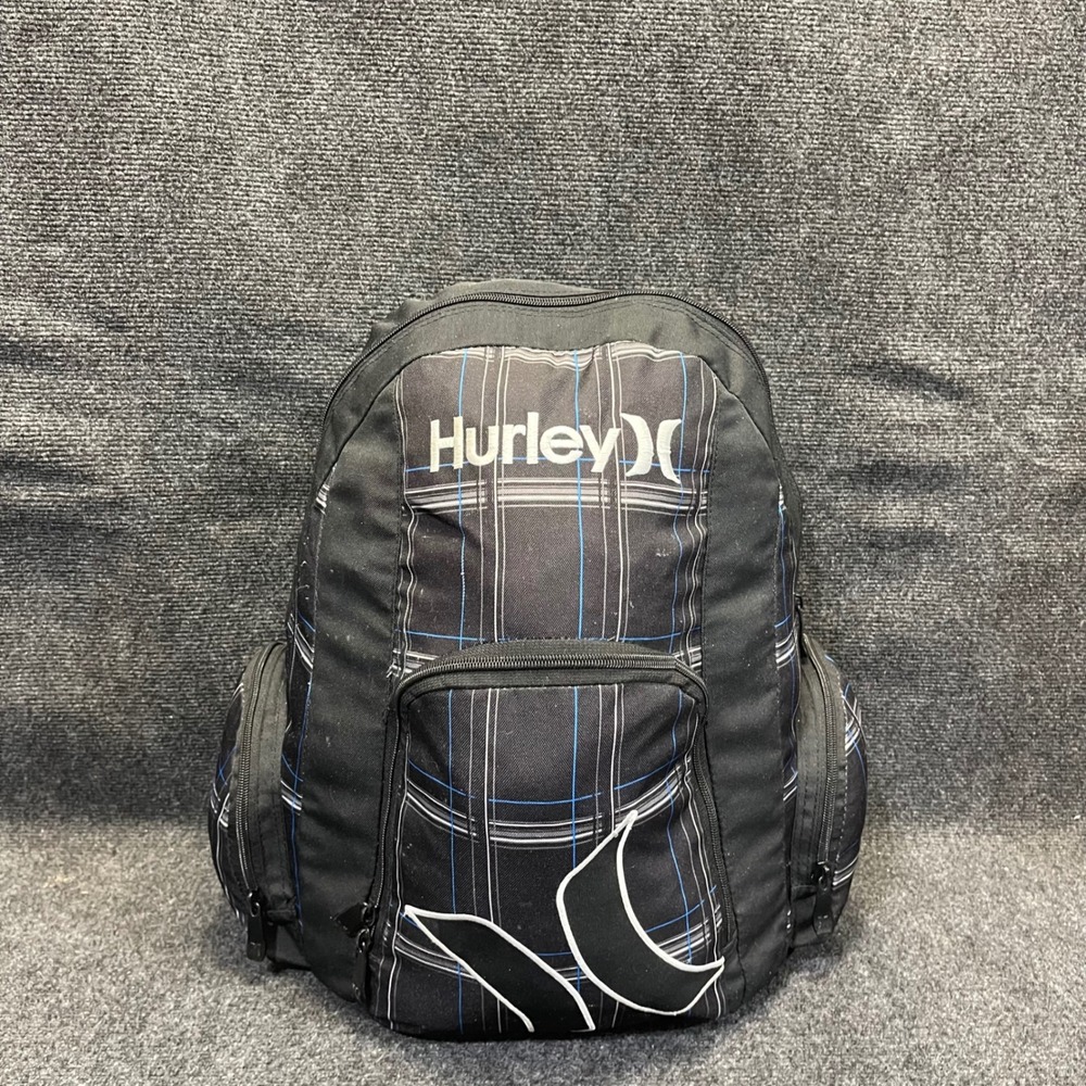 Hurley Plaid Backpack Black Blue‎ White School Travel Bag